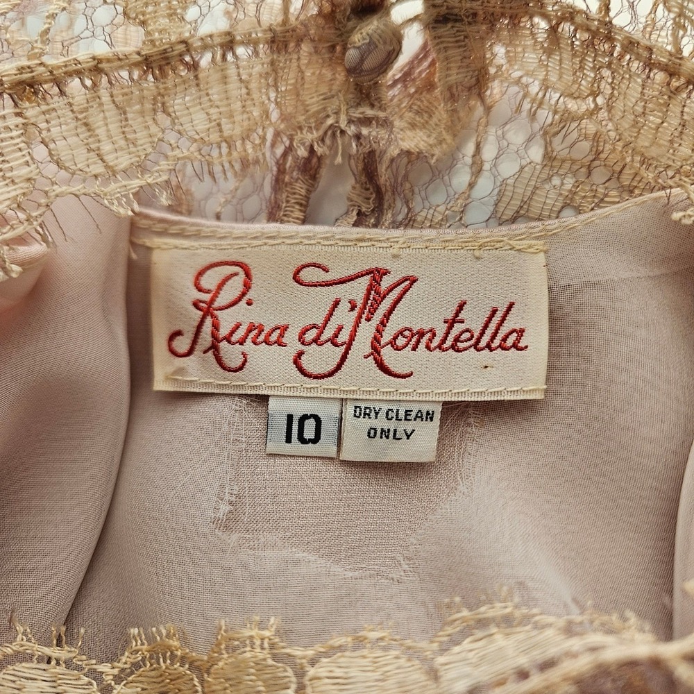 VTG Rina di Montella Lace Midi Dress 10 Champagne Sequin Beaded Cocktail Cottage - Picture 5 of 16